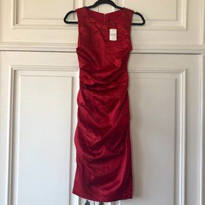 *NWT* Vibrant Red Ruched Sleeveless Fitted Dress - Made in Canada - Size XXS